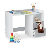Relaxdays Bureau pour enfants 60 x 80 x 38 cm – 2 tiroirs, compartiment ouvert, blanc/gris