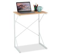 Relaxdays Petit bureau haut – 60 x 40 x 75 cm – MDF et fer – Blanc/nature