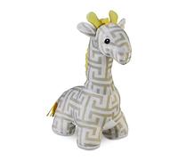 Relaxdays Butoir de porte girafe, tissu, à poser au sol, rempli de sable, intérieur, HxLxP : 35x15x25 cm, blanc/beige