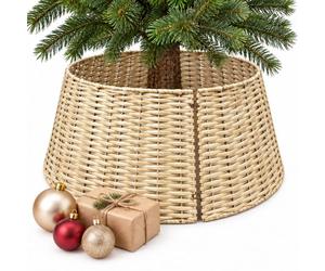 Relaxdays Cache-Pied de Sapin, Naturel | ø 60 cm, cache-support, tressage de saule, aspect rotin, collerette