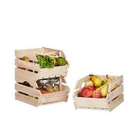 Relaxdays Cagette en bois empilable boîte rangement nature lot de 3 caisses HxlxP: 20 x 27,5 x 38 cm, nature