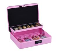 Relaxdays Caisse à Monnaie, Pratique, Combinaison à 3 Chiffres, en Fer, H x L x P : 8,5 x 30,5 x 25 cm, Rose