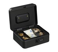 Relaxdays Caisse à Monnaie, avec Combinaison à 3 Chiffres, Rangement d’Argent en Fer, H x L x P 8,5 x 20 x 17 cm, Noir