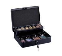 Relaxdays Caisse à monnaie, fer, verrouillable, pour vos pièces et billets, H x L x P : 8,5 x 30,5 x 24,5 cm, noire