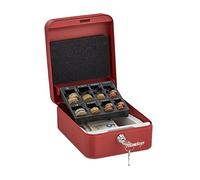 Relaxdays Caisse à monnaie avec monnayeur verrouillable acier transportable Rouge H8,5×L16×P20 cm