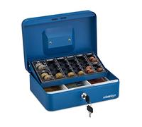 Relaxdays Caisse à Monnaie, monnayeur, verrouillable, Acier, transportable, pièces et Billets, HLP 9x25x18 cm, Bleue