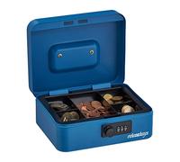 Relaxdays Caisse à Monnaie, Serrure Combinaison 3 Chiffres, pour pièces et Billets, HLP : 8,5 x 20 x 17 cm, Bleu