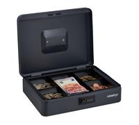 Relaxdays Caisse à monnaie, serrure combinaison 3 chiffres, pour pièces et billets, HLP : env. 8,5 x 30,5 x 25 cm, gris