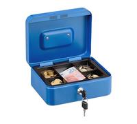 Relaxdays Caisse à Monnaie, verrouillable, Compartiment Amovible divisé en 5, Fer, H x L x P : 8,5 x 20 x 17, Bleue