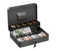 Relaxdays Caisse à monnaie, verrouillable, compartiments pour pièces et billets, fer, HLP 8,5 x 30,5 x 24,5 cm, gris