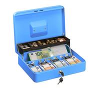 Relaxdays Caisse à Monnaie, verrouillable, Compartiments pour pièces et Billets, Fer, HLP 8,5 x 30,5 x 24,5 cm, Bleu