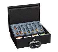 Relaxdays Caisse à monnaie verrouillable 4 compartiments pour billets fer noire 11,5x36x28,5 cm