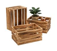 Relaxdays caisses en bois, lot de 3, vintage, rangement, déco, marron | bois brûlé, H x L x P : 25 x 40 x 30 cm