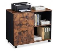 Relaxdays Caisson à roulettes, 3 tiroirs, 2 Compartiments, Marron | H x l x P : 66 x 80 x 40 cm, table d'imprimante, aspect bois