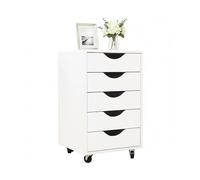 Relaxdays Caisson à roulettes, 5 tiroirs, H x L x P : 66,5 x 40 x 40 cm, Meuble de Bureau, Blanc