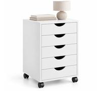 Relaxdays, caisson à roulettes, 5 tiroirs, pour bureau, blanc | Conteneur de bureau sur roulettes, en panneaux de fibres