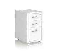 Relaxdays Caisson à roulettes en métal Blanc 3 tiroirs verrouillables 45,5 x 28 x 41 cm