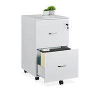 Relaxdays Caisson de bureau, 2 tiroirs, clé pratique, barres pour dossiers suspendus, H x L x P : 72 x 43 x 46 cm, blanc