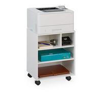 Relaxdays Caisson de bureau, 4 compartiments ouverts, roulettes, H x L x P : 49 x 40 x 30 cm, blanc