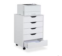 Relaxdays Caisson de bureau avec roulettes et 5 tiroirs H x L x P : env. 66 5 x 48 x 39 5 cm blanc