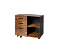 Relaxdays Caisson roulant, 3 tiroirs, 2 compartiments, H x l x P : 66 x 80 x 40 cm, verrouillable, bureau, marron.