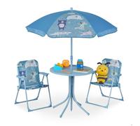 Relaxdays Camping - ensemble sièges enfants motif animaux : parasol, chaises pliantes et table, jardin, bleu