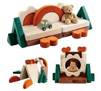 Relaxdays, canapé modulaire pour enfants, 18 pièces, blocs souples, canapé pour enfants, velours, dimensions : 53 x 194 x 66 cm, canapé de jeu, multicolore