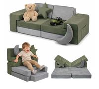 Relaxdays Canapé de Jeu Enfant, modulable, 10 éléments Souples, Gris-Vert