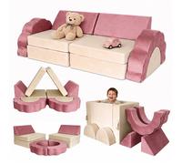 Relaxdays Canapé de Jeu Enfants, modulaire, 10 pièces, Blocs Souples, Rose