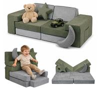 Relaxdays Canapé de Jeu Enfant, modulable, 10 éléments Souples, Gris-Vert