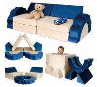 Relaxdays Canapé de Jeu pour Enfants, modulaire, 10 pcs, Blocs Souples Bleu