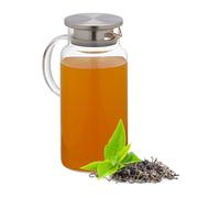 Relaxdays Carafe en Verre, avec Couvercle, Eau, jus, sirop, Lavable au Lave-Vaisselle, cruche,1,3 L; Transparent/argenté