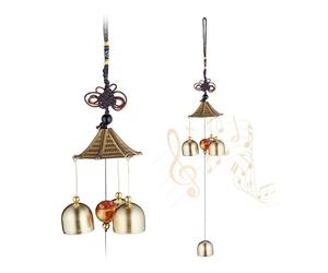 Relaxdays Carillon à de 2, déco Feng Shui, Suspendre, pour intérieur et extérieur, doré et Noir