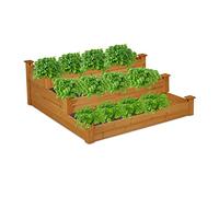 Relaxdays Carré Potager 3 Niveaux, jardinière en escalier, HLP : 46x122x122 cm, Sapin, Parterre Jardin, terrasse, Nature