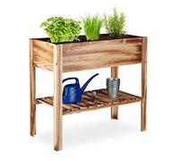 Relaxdays Carré Potager, légume, Herbes, Jardin, Balcon, Jardinière sur Pied, HxlxP: 80 x 88 x 43,5 cm, Bois flambé