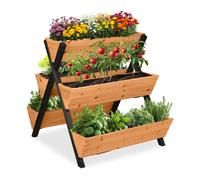 Relaxdays Carré potager vertical, Jardinière bois, HLP : 82 x 75 x 90 cm, jardin surélevé avec 5 bacs, orange/noir