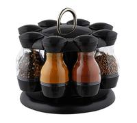 Relaxdays Carrousel à épices, 8 pots en plastique, présentoir rond, rotatif 360°, HxD 17x19 cm, noir/transparent