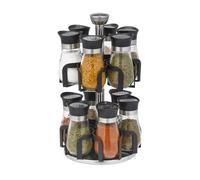 Relaxdays Carrousel à épices, avec 12 pots, étagère rotative à 360°, inox, verre, HxD 31x18 cm, tourniquet, argent/noir