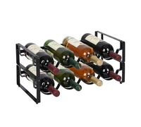 Relaxdays Casier à Bouteilles, 8 Bouteilles, Lot de 2, empilable, HxLxP 9,5x40x20 cm, pour vin Rouge et Blanc, Noir