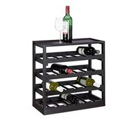 Relaxdays Casier à Bouteilles de vin Robuste, en MDF et Bambou, 4 Niveaux, H x L x P : env. 52 x 52 x 25 cm, Noir
