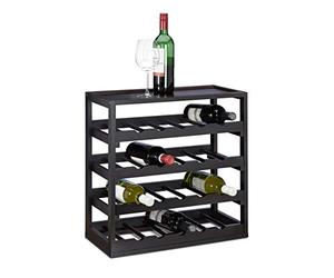 Relaxdays Casier à Bouteilles de vin Robuste, en MDF et Bambou, 4 Niveaux, H x L x P : env. 52 x 52 x 25 cm, Noir