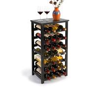 Relaxdays Casier à vin, 28 Bouteilles, Bois de Noyer, Noir | H x L x P 94 x 47 x 26 cm, support vins rouges et blancs