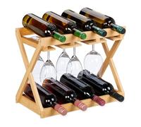 Relaxdays Casier à vin avec Porte-Verres, pour 8 Bouteilles & 6 Verres, Bambou, H x L x P: 35 x 45 x 23 cm, Naturel