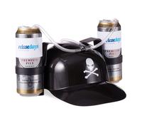Relaxdays Casque à Bière Pirate Casque à Boisson avec Tuyau 2 Canettes Casque Anti Soif Tête de Mort Fête Carnaval Noir