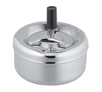 Relaxdays Cendrier avec Couvercle Poussoir, en métal, Coupe-Vent, HD 10,5x11,5 cm, pour l'extérieur & intérieur, argenté
