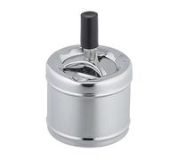 Relaxdays Cendrier avec Couvercle Poussoir, en métal, Coupe-Vent, HxD 11,5x8 cm, pour l'extérieur et intérieur, argenté