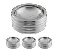 Relaxdays Cendrier en lot de 4, avec couvercle, rond, acier inox, HD : 7 x 11,5 cm, pour intérieur et extérieur, argenté