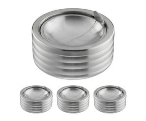 Relaxdays Cendrier en lot de 4, avec couvercle, rond, acier inox, HD : 7 x 11,5 cm, pour intérieur et extérieur, argenté
