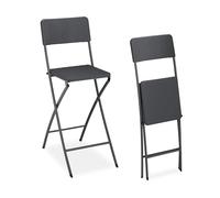 Relaxdays Chaise de Bar Pliante,Lot de 2,avec Dossier,Tabouret Pliable Bastian,115 x 44 x 63 cm,Grise