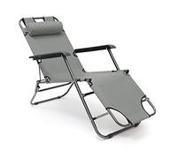 Relaxdays Chaise Longue, Pliable, au Soleil, Coussins et accoudoirs, Jardin, Balcon, Camping, réglage 3 Niveaux, Anthra